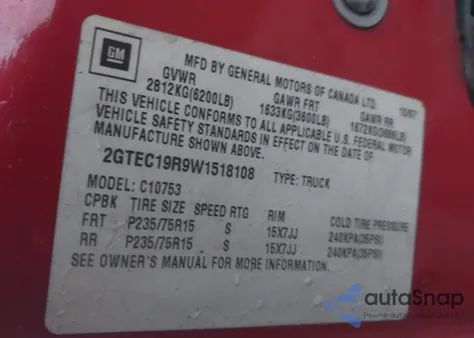 1998 GMC Sierra 1500 Sl Wideside from USA, damaged, VIN 2GTEC19R9W1518108